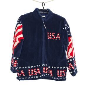 Mens Black Mountain USA Fleece Jacket XL Flag USA